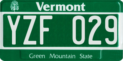 VT license plate YZF029