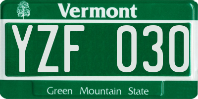 VT license plate YZF030