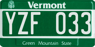 VT license plate YZF033