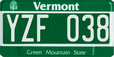 VT license plate YZF038