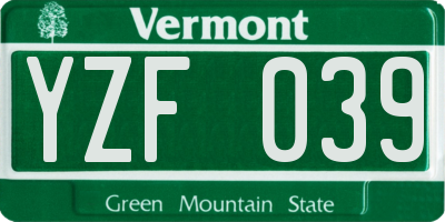 VT license plate YZF039