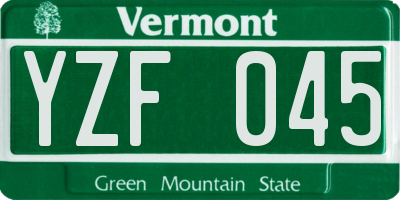 VT license plate YZF045