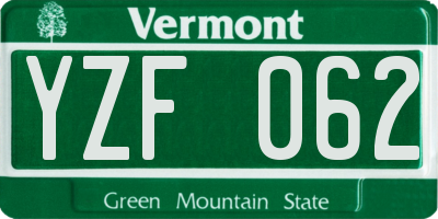 VT license plate YZF062