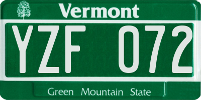VT license plate YZF072
