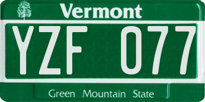 VT license plate YZF077
