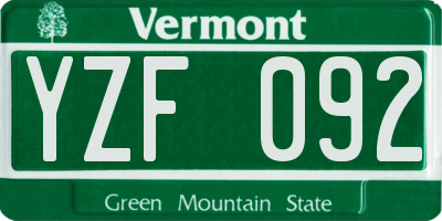 VT license plate YZF092