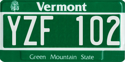 VT license plate YZF102