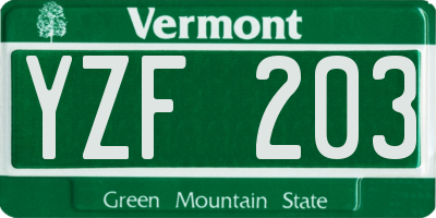 VT license plate YZF203