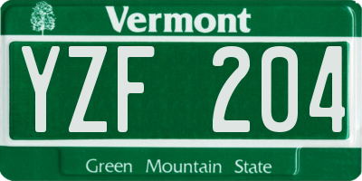 VT license plate YZF204