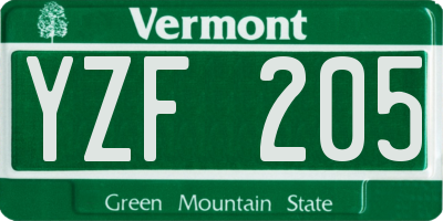 VT license plate YZF205