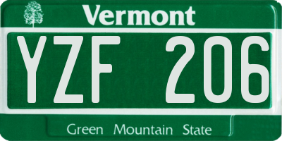 VT license plate YZF206