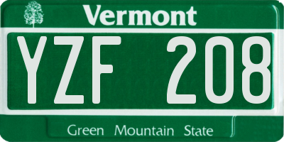 VT license plate YZF208