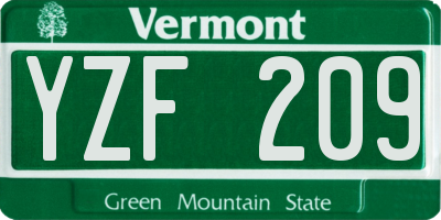 VT license plate YZF209