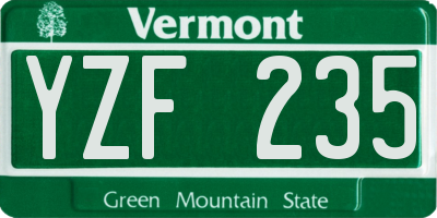 VT license plate YZF235