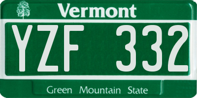 VT license plate YZF332