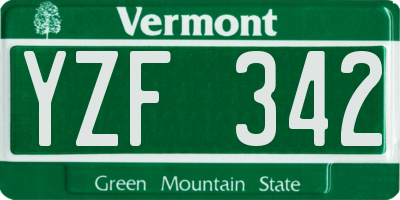 VT license plate YZF342