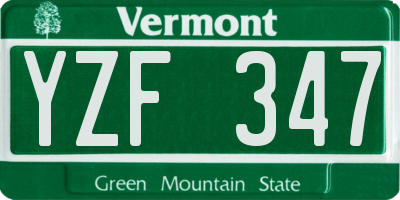 VT license plate YZF347