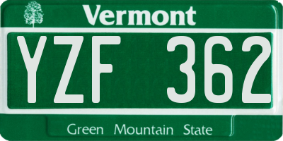 VT license plate YZF362