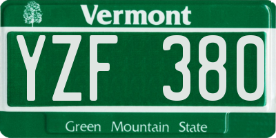 VT license plate YZF380