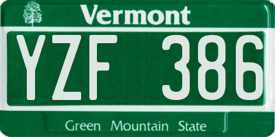 VT license plate YZF386
