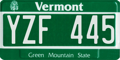VT license plate YZF445