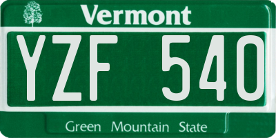 VT license plate YZF540