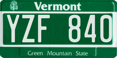 VT license plate YZF840