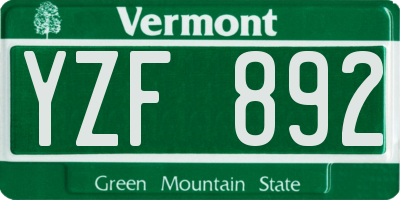 VT license plate YZF892
