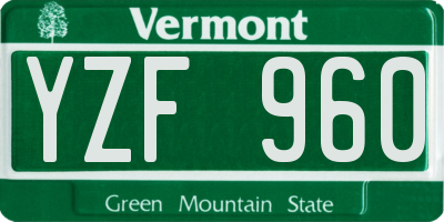 VT license plate YZF960