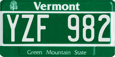 VT license plate YZF982