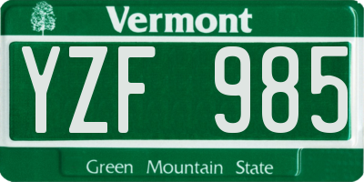 VT license plate YZF985