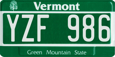 VT license plate YZF986