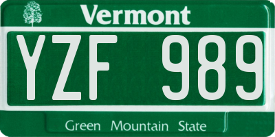 VT license plate YZF989