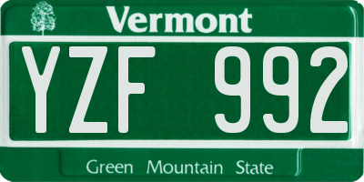 VT license plate YZF992