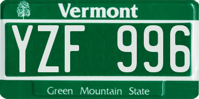 VT license plate YZF996