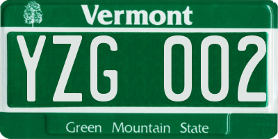 VT license plate YZG002