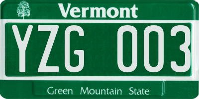 VT license plate YZG003