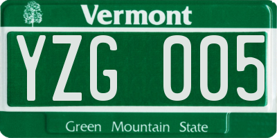 VT license plate YZG005