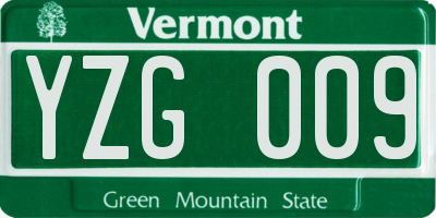 VT license plate YZG009