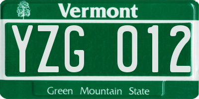 VT license plate YZG012