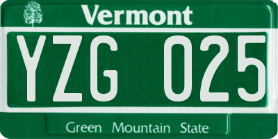 VT license plate YZG025