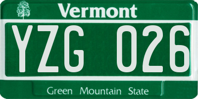 VT license plate YZG026