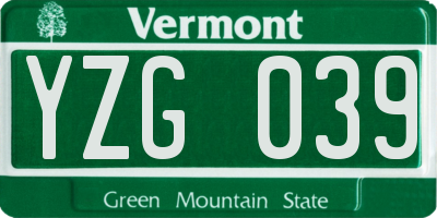 VT license plate YZG039