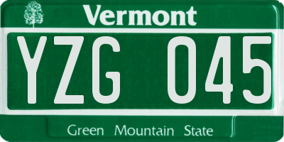 VT license plate YZG045