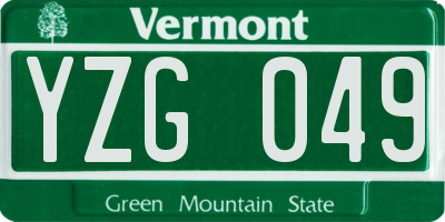 VT license plate YZG049