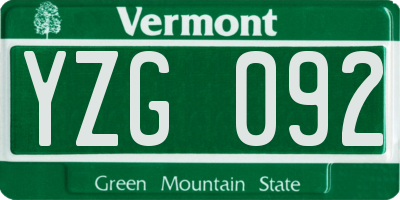 VT license plate YZG092