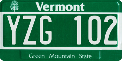 VT license plate YZG102