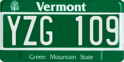 VT license plate YZG109