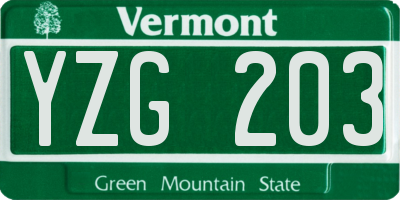 VT license plate YZG203