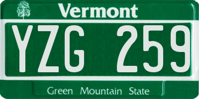 VT license plate YZG259